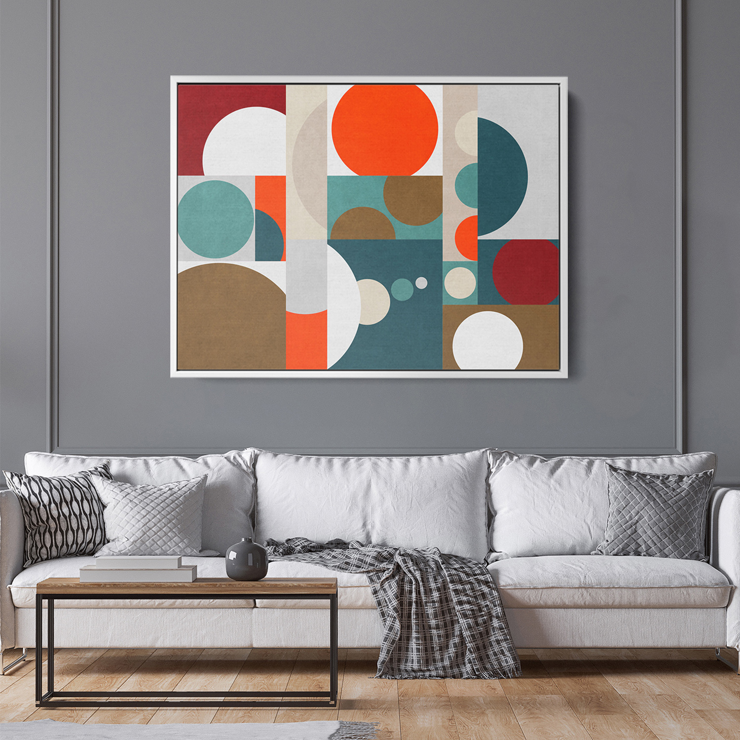 Modern Abstract Geometric Orange Teal Beige Brown Wall Art